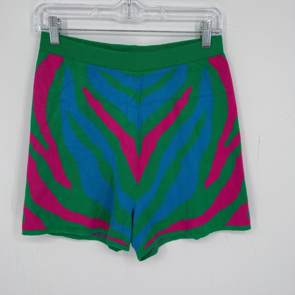 Madrag Women's Multicolor Neon Zebra Print High Waisted Beach Knit Shorts Size L